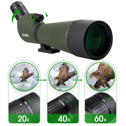 20-60x80 Spotting Scope for Target Shooting Spotter Scope with Tripod Phone Adapter BAK4 Monocular Telescope for Hunting Birdwatching Green
