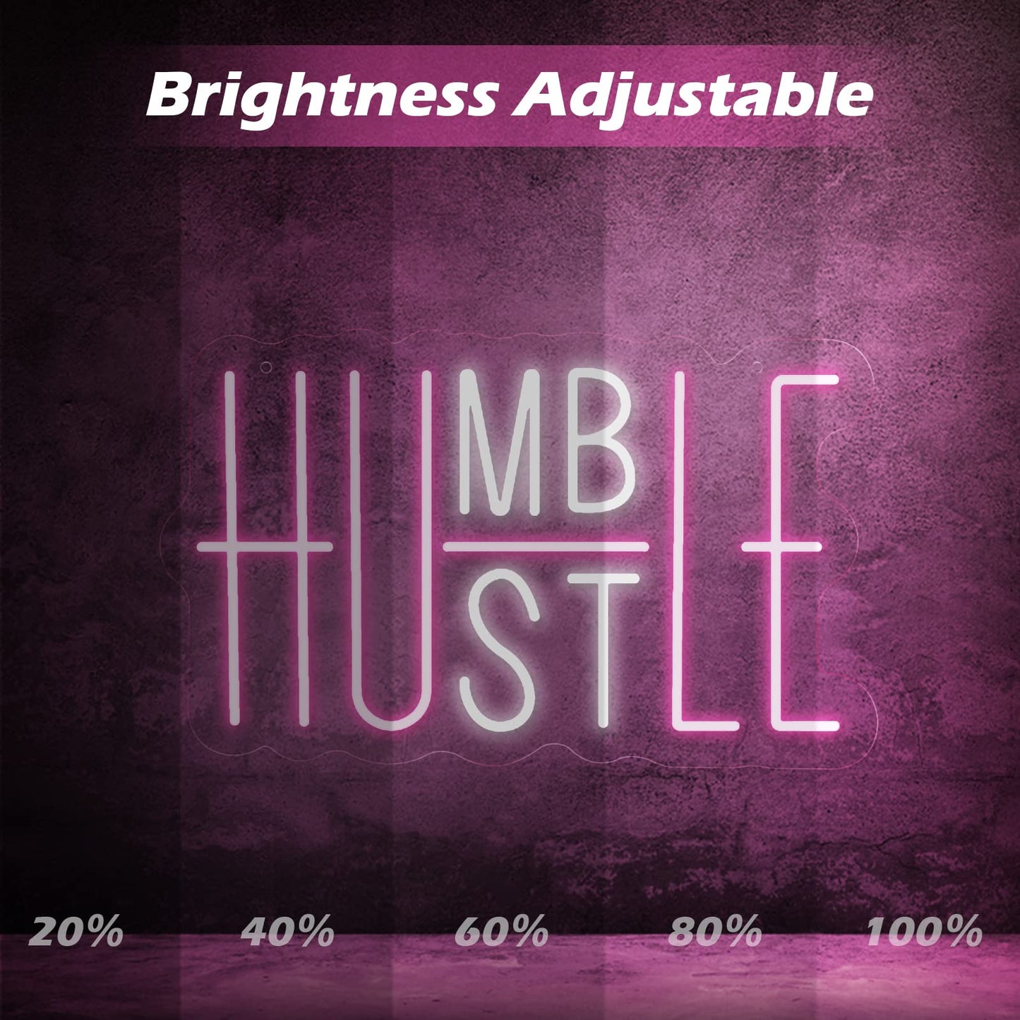 Hustle LED Neon Sign for Wall Decor, Humble Party Decorations, USB Powered Switch Adjustable Brightness LED Neon Lights, for Office Room, Gym Room, Man Cave Decor (Yellow&White)