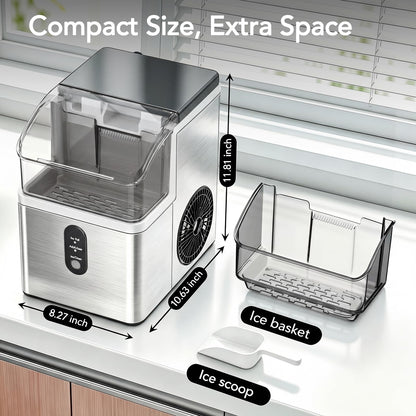 Electactic Nugget Ice Makers Countertop, Soft Crushed Pellet Portable Ice Machine with Auto-Cleaning Function, 35Lbs/24H, One-Click Operation Ice Makers for Kitchen, Office, Home