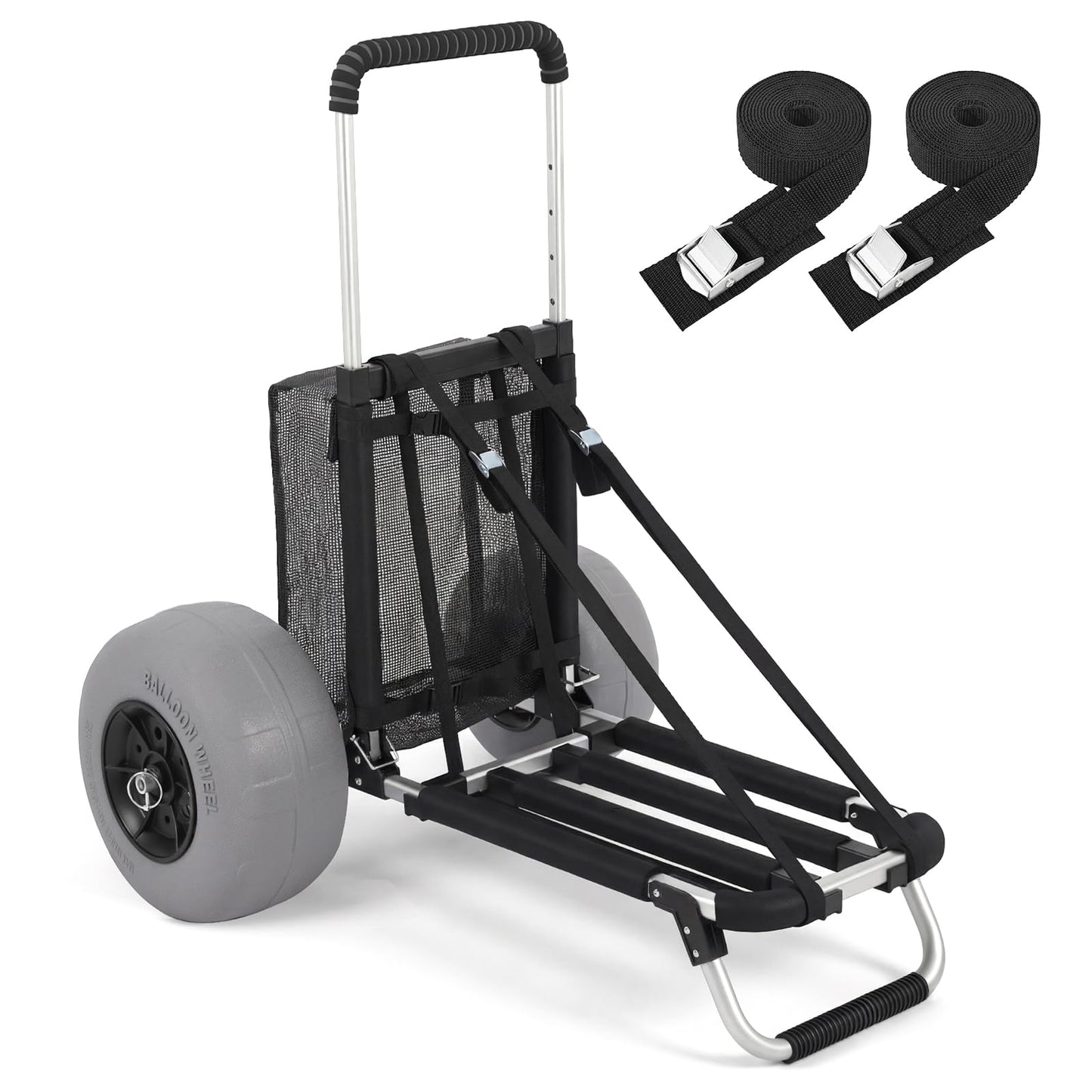 Sekey Beach Wagon with 12" Big Wheels for Sand, Heavy Duty Collapsible Beach Cart with Balloon Tires, Foldable Utility Sand Wagon for Outdoor Camping, Fishing & Groceries.Black