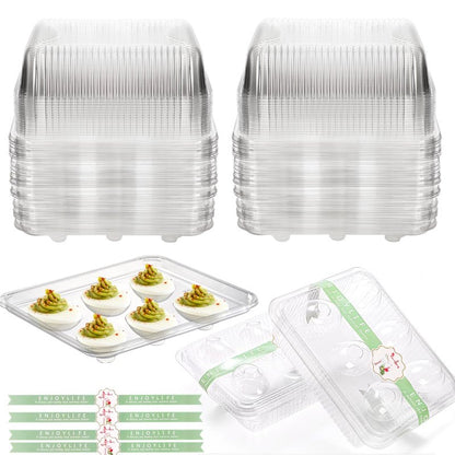 Yopay 50 Pack Deviled Egg Trays with lid, Plastic Clear 6 Slots Deviled Eggs Halves Carrier Deviled Container Dish Plate Holder for Party, Classic Cuisine Trays