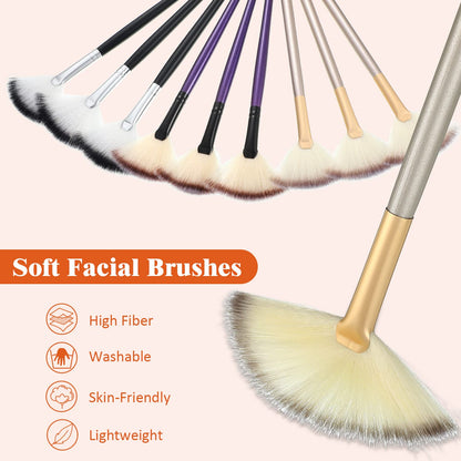 9 Pieces Facial Fan Mask Brushes, Soft Facial Applicator Brushes Tools for Peel Glycolic Makeup for Mud Cream(Champagne)