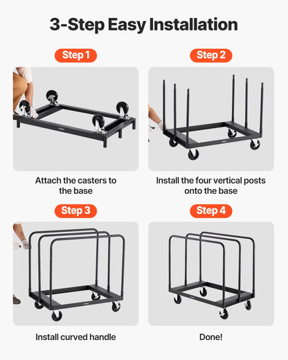 VEVOR Folding Table Cart, Heavy Duty Table Dolly 1800 lbs, Steel Panel Truck Cart with 5 inch Swivel Casters, Lumber Drywall Dolly with Straps for Party Events, Hotel, Factory, Warehouse