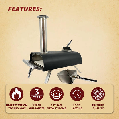 Portable Pellet Pizza Oven for Outdoor Cooking, Wood-Fired Grill with 13-Inch Stone, Reaches High Heat for Crispy Pizza in Minutes