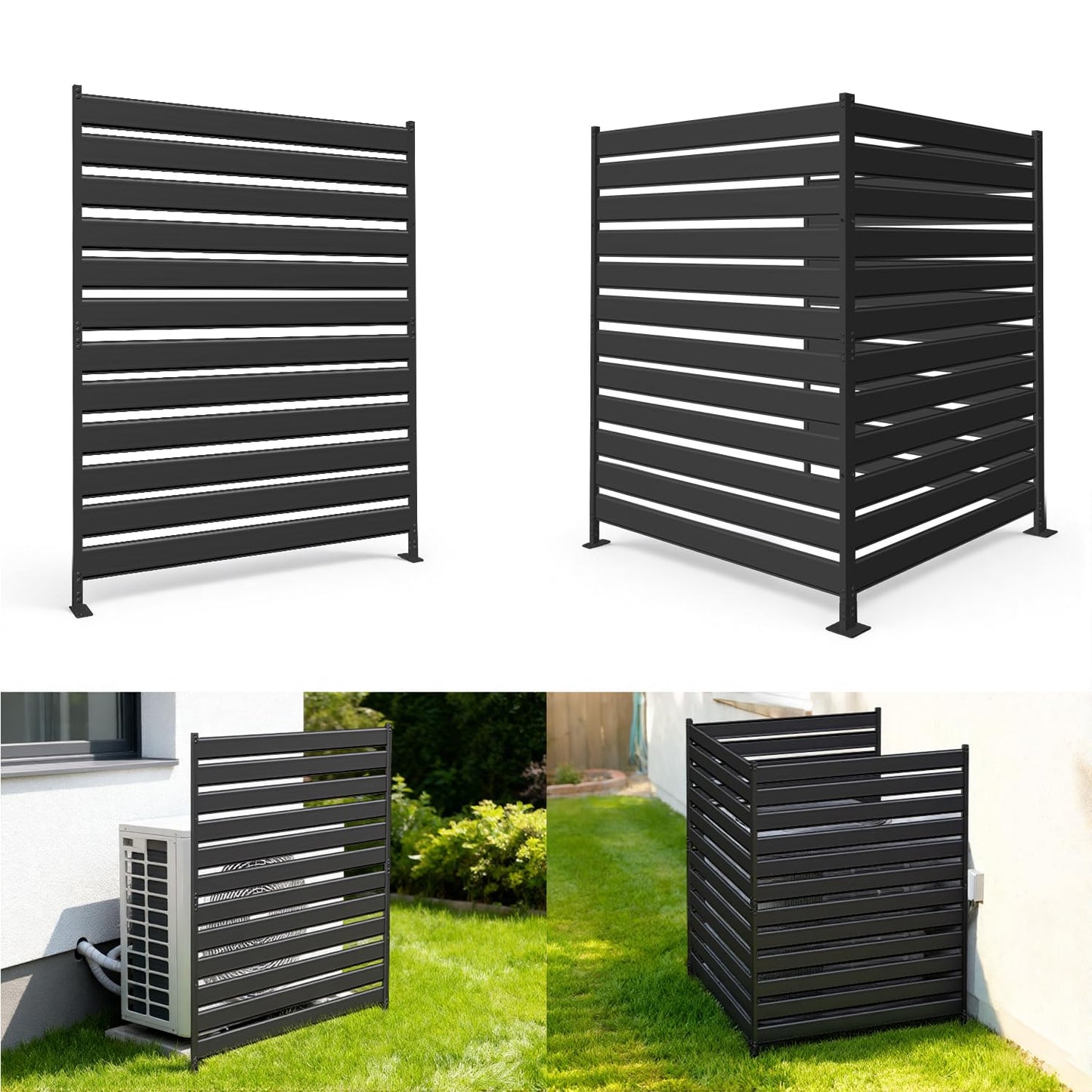 72" H×38" W（1 Panels） No Dig Metal Privacy Fence Panels for Air Conditioner Units, Can Also Hide The Pool Equipment, Black Outdoor Rustproof Trash Cans Privacy Screen