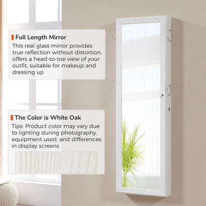 GISSAR Jewelry Mirror Armoire Wall Mount Over The Door Mirror Jewelry Cabinet Storage Mirror Organizer Lockable Full Length Door Mirror(White Oak)