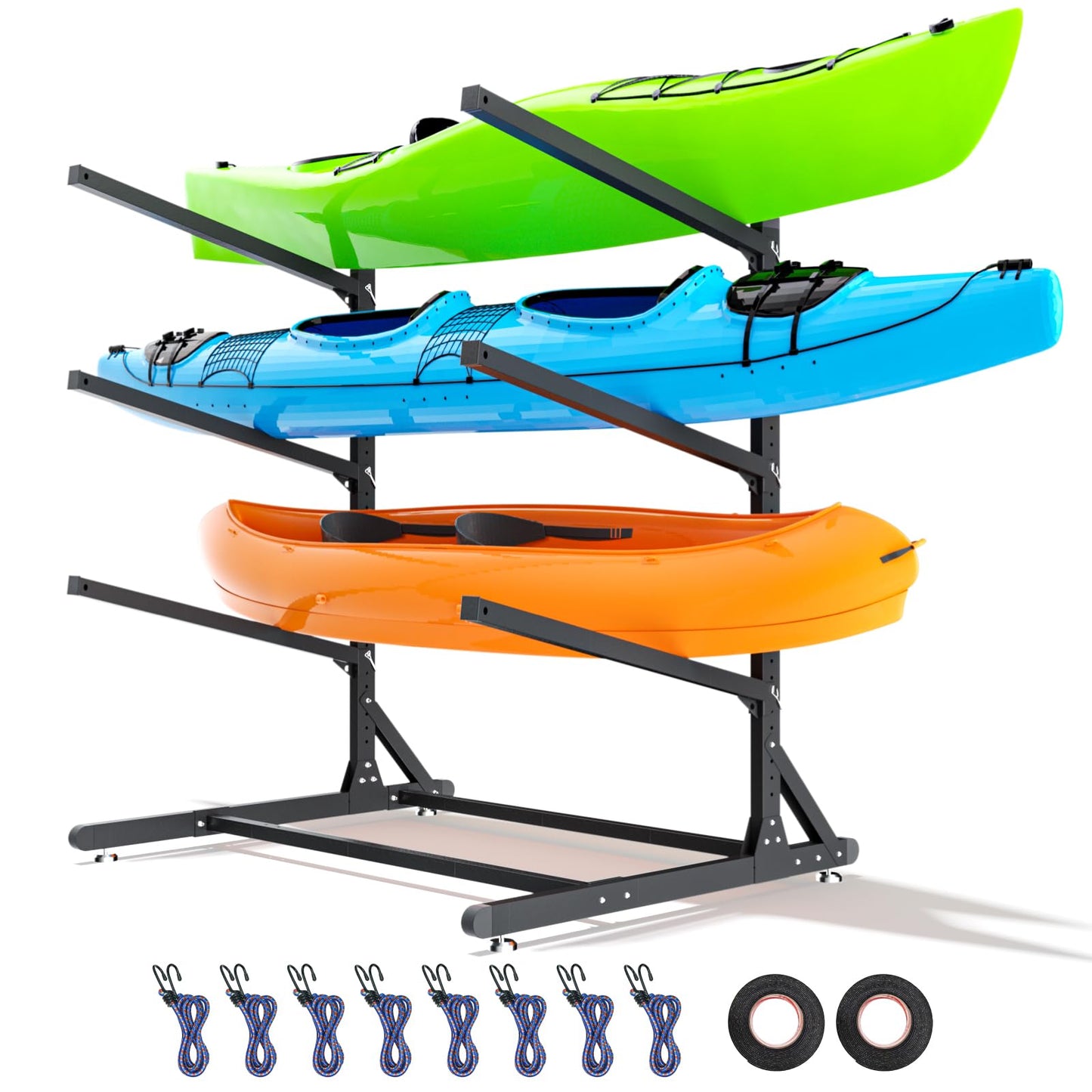 RDCMKL Freestanding Kayak Storage Rack for Outside, Heavy Duty Kayak Storage Hanger for Garage, Adjustable Kayak Stand Outdoor, Canoes, Surfboard & Paddleboard (3 Levels)