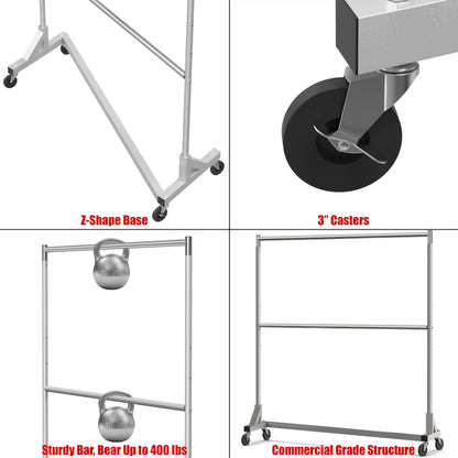Simple Houseware Commercial Grade Z-Base Double Rod Garment Rack, 600lb Load, 63 inch, Silver