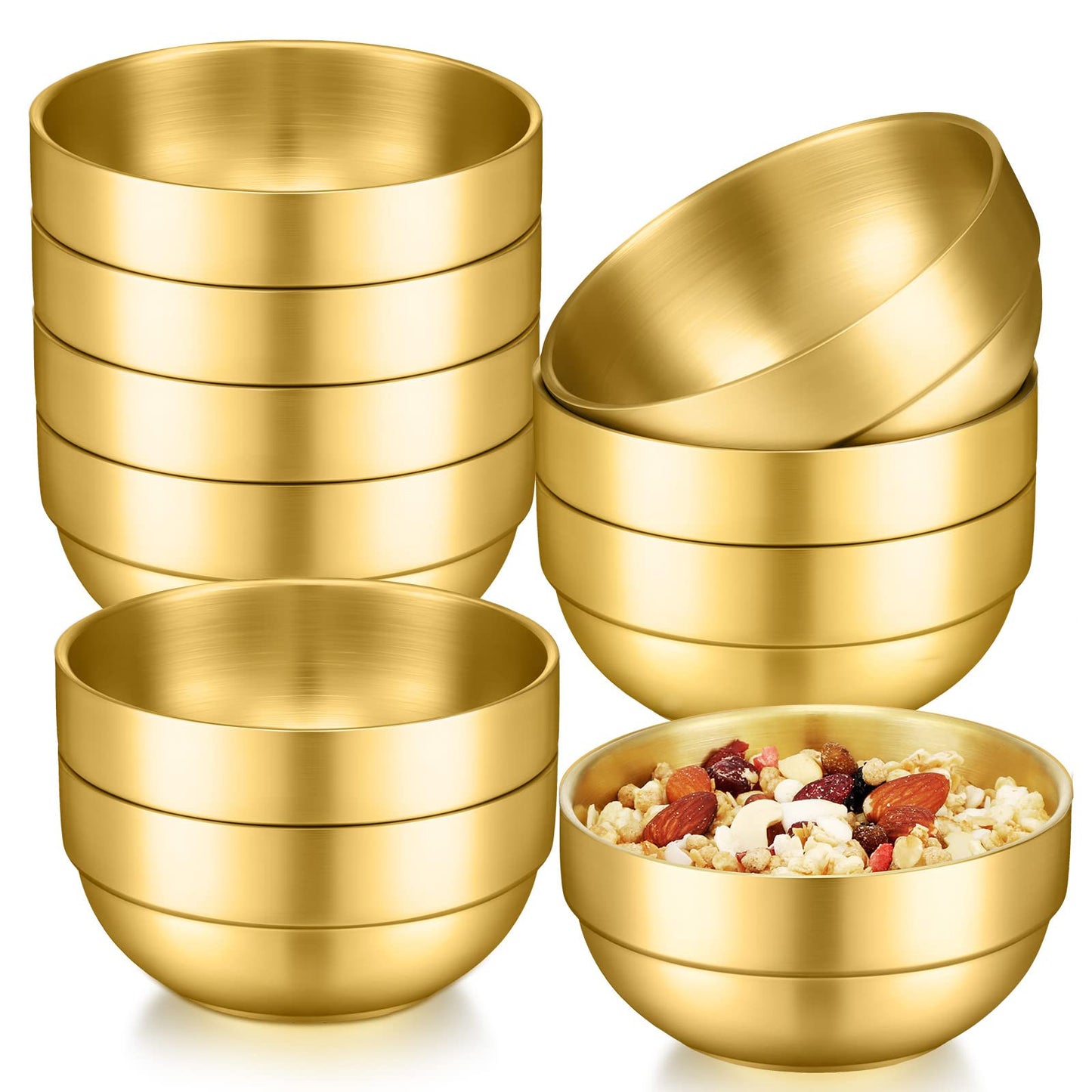 Lallisa 10 Pcs 304 Stainless Steel Gold Mixing Bowls 4.7 Inch Decorative Esthetician Bowls Metal Serving Bowl for Wedding Party Baking Prepping Serving Facial Salad Fruit Snack Soup