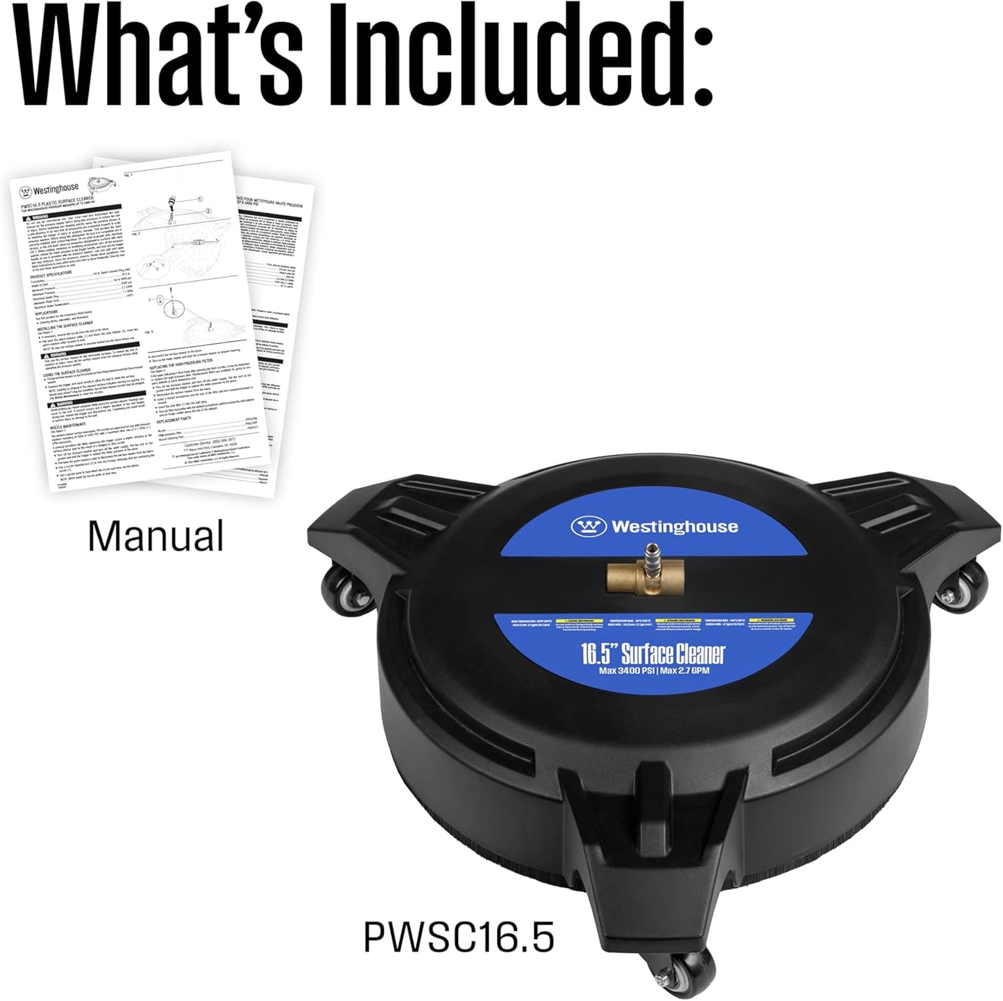 Westinghouse 16.5" Pressure Washer Surface Cleaner - 3400 Max PSI, 1/4” Connector | Gas & Electric Use