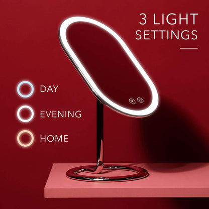 Fancii Vera LED Lighted Vanity Makeup Mirror, Rechargeable - Cordless Illuminated Cosmetic Mirror with 3 Dimmable Light Settings, Dual Magnification (Chrome)