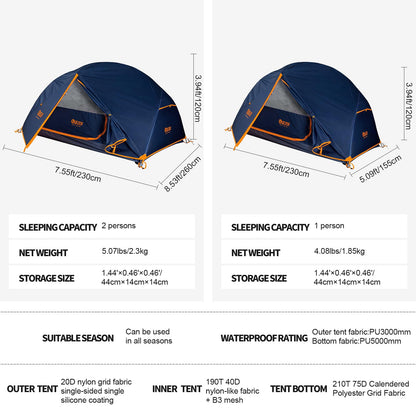 QEZER Camping Tent 1/2 Person Tents Windproof Portable Adults Tents for Camping Hiking Backpacking Traveling Easy Set up (Blue, 2 Person)
