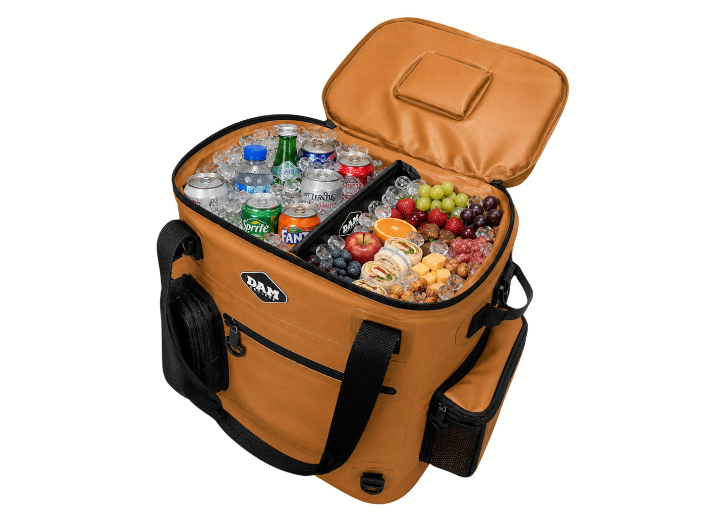 DAM Coolers SOFTCOOL 20 Soft Sided Cooler Backpack – Leakproof Insulated Cooler Bag, 22 Can / 26L Portable Ice Chest with Quick-Access Hatch for Beach, Camping, Fishing & Travel (Sudan Tan)