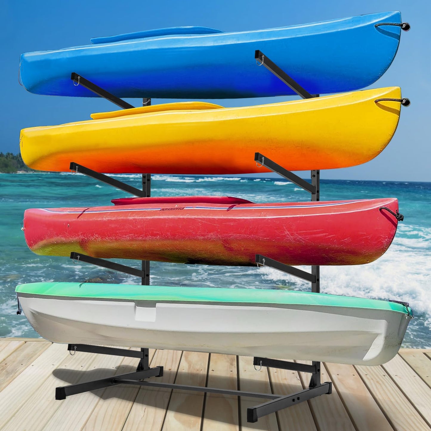 Morohope Outdoor Kayak Storage Rack Freestanding Sup Rack Kayak Stand Freestanding Storage Rack for Kayak Canoe Boat Paddle Board SUP Surfboard for Indoor Outdoor Garage, Shed, Dock, 4 Levels