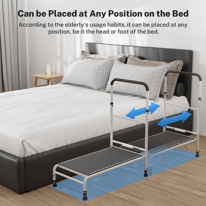 WISDEER Bedside Step Stool for Elderly - Adjustable Handle Motion Sensor LED Light Non-Slip Surface Heavy Duty Steel Supports Up to 400 lbs Ideal for Safe Bed Access, White