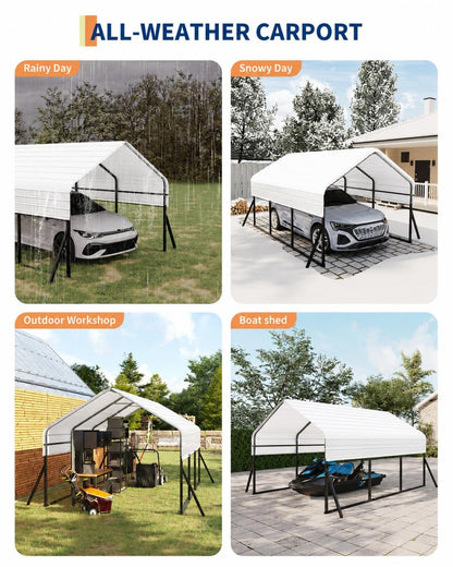 Garvee 10'x15' Metal Carport, Heavy Duty Car Ports Kit All-Weather for Pickup Trucks, Boats, RVs, Tractors, Reinforced Frame with Anchors