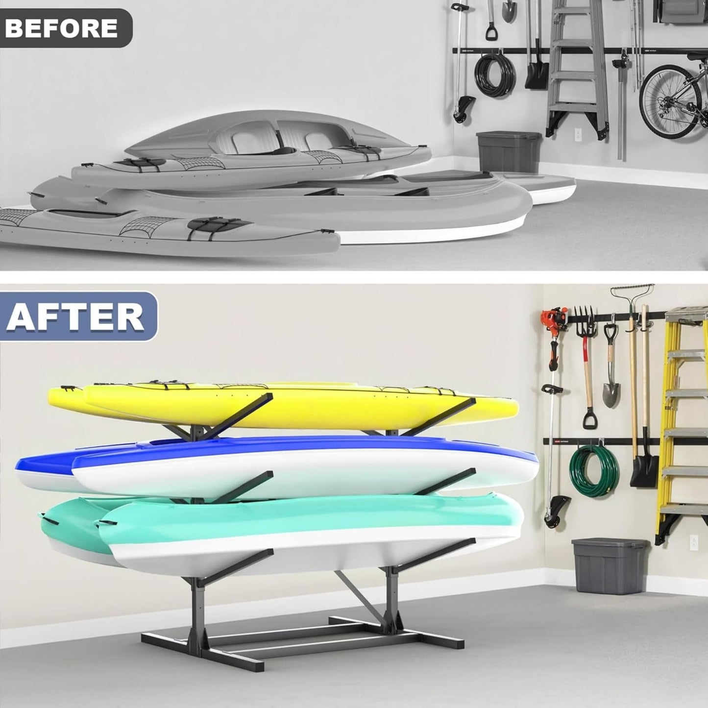 WALMANN Garage Kayak Rack, Heavy-Duty 6-Tier Adjustable Freestanding Kayak Stand Metal Kayak Storage Rack
