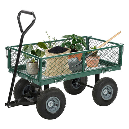 FDW Garden Cart Streel Heavy Duty 500 LBS Capacity，Utility Cart Wagon with Removable Sides and 180°Rotating Handle for Yard, Lawn and Garden Hauler (Dark Green)