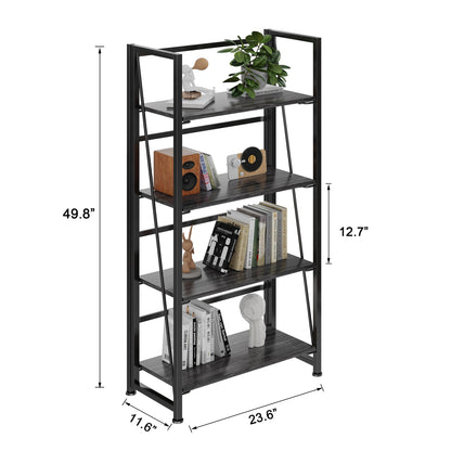 BHG Vintage Multifunctional Folding Bookshelf, No-Assembly Plant Stand Storage Rack Shelves for Home Office (Gray, 4-Tier)