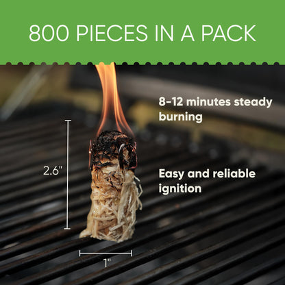 Inflame Fire Starters 800 pcs - Fire Starters for Campfires, Charcoal, Grill, BBQ, Fireplace, Chimney, Woodstove - Waterproof, Weather-Resistant - Natural Wood Starters
