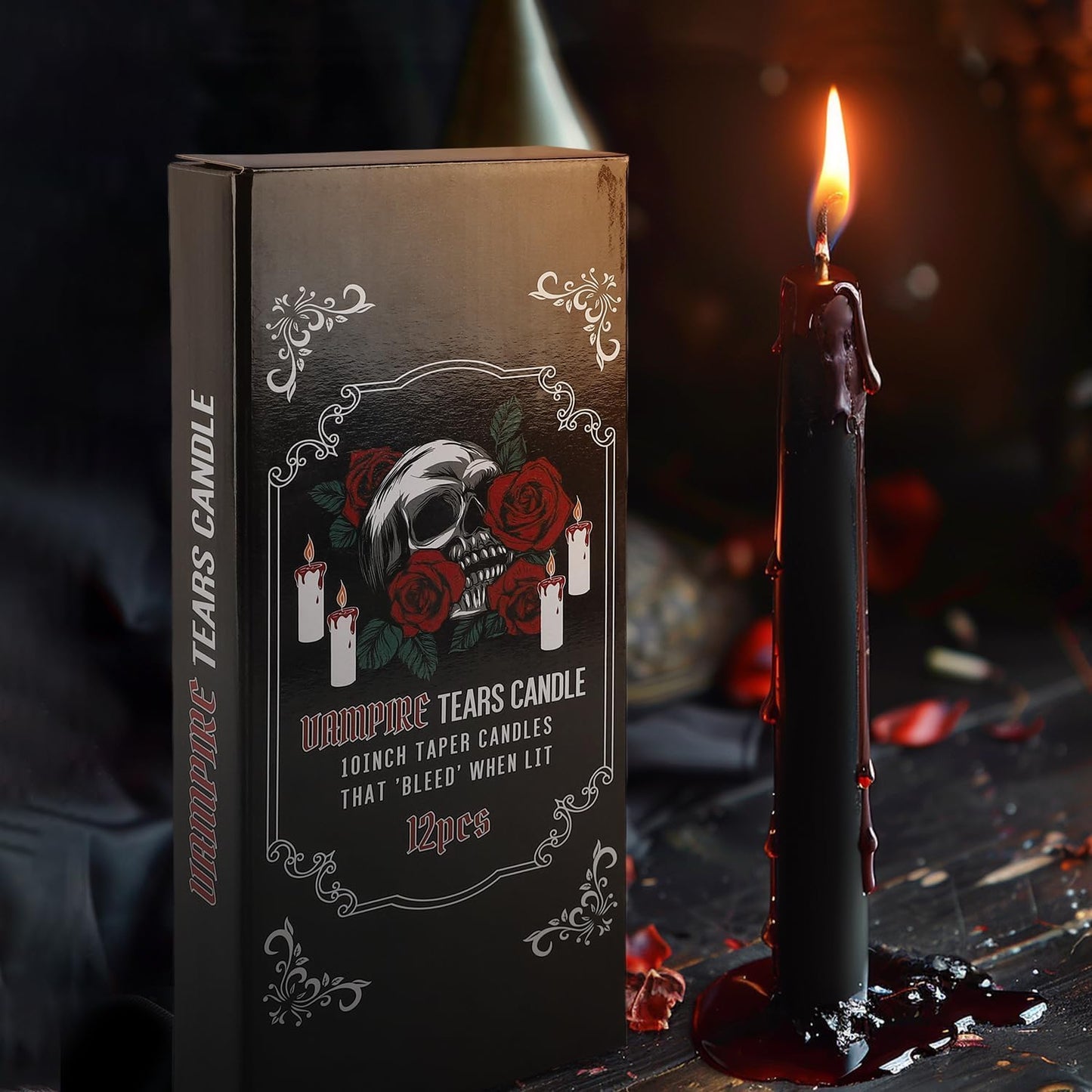 Wfmolcand 12PCS 10-Inch Black Bleeding Taper Candles,Vampire Tears Taper Candles- Unscented Ideal for Gothic Rituals Halloween, Christmas, Rituals, and Themed Party Decor
