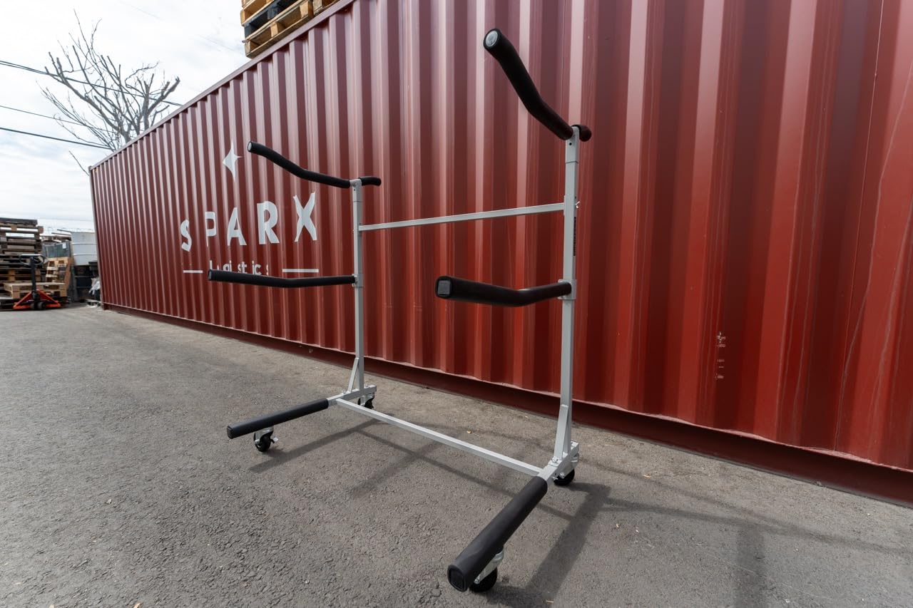 SPAREHAND Freestanding Triple Storage Rack - Heavy Duty G-C4 Caster Wheels with W/Brake - Tri-Level Rack System for 3 Kayaks, SUPs, Canoes, & Paddleboards - Suitable for Indoor & Outdoor