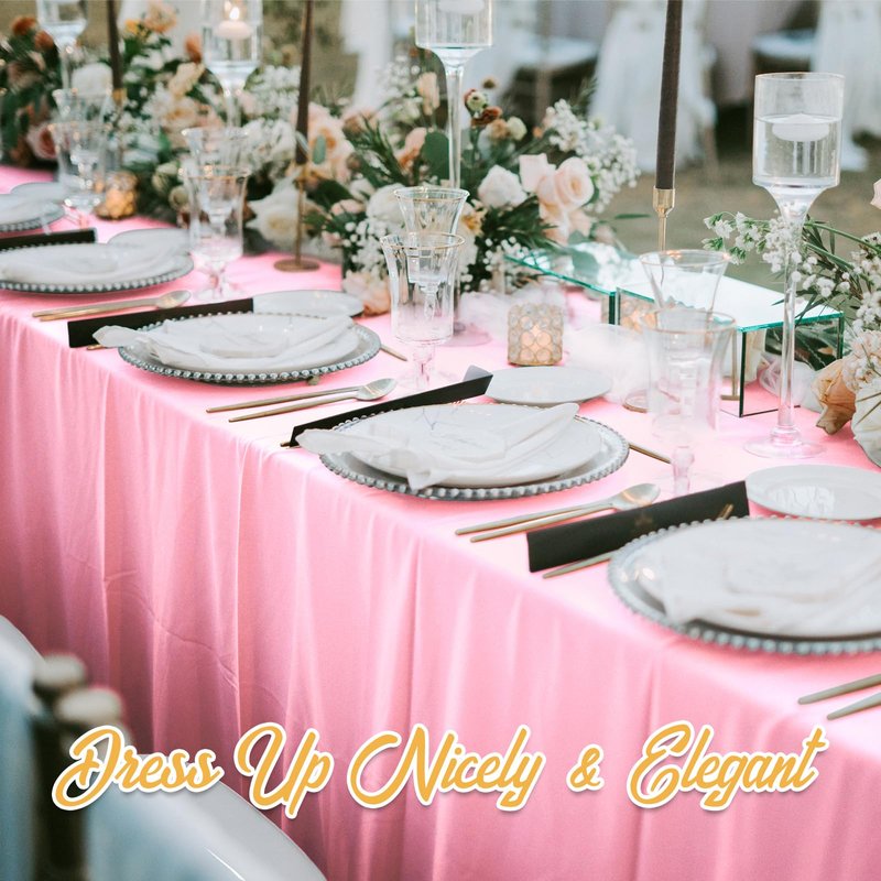 BRILLMAX 10 Pack Pink Tablecloths 60 x 102 Inch for 6ft Rectangle Tables - 150 GSM Polyester Fabric, 15" Standard Drop, Water, Stain & Wrinkle Resistant Cloth Cover for Wedding Banquet Dining Buffet
