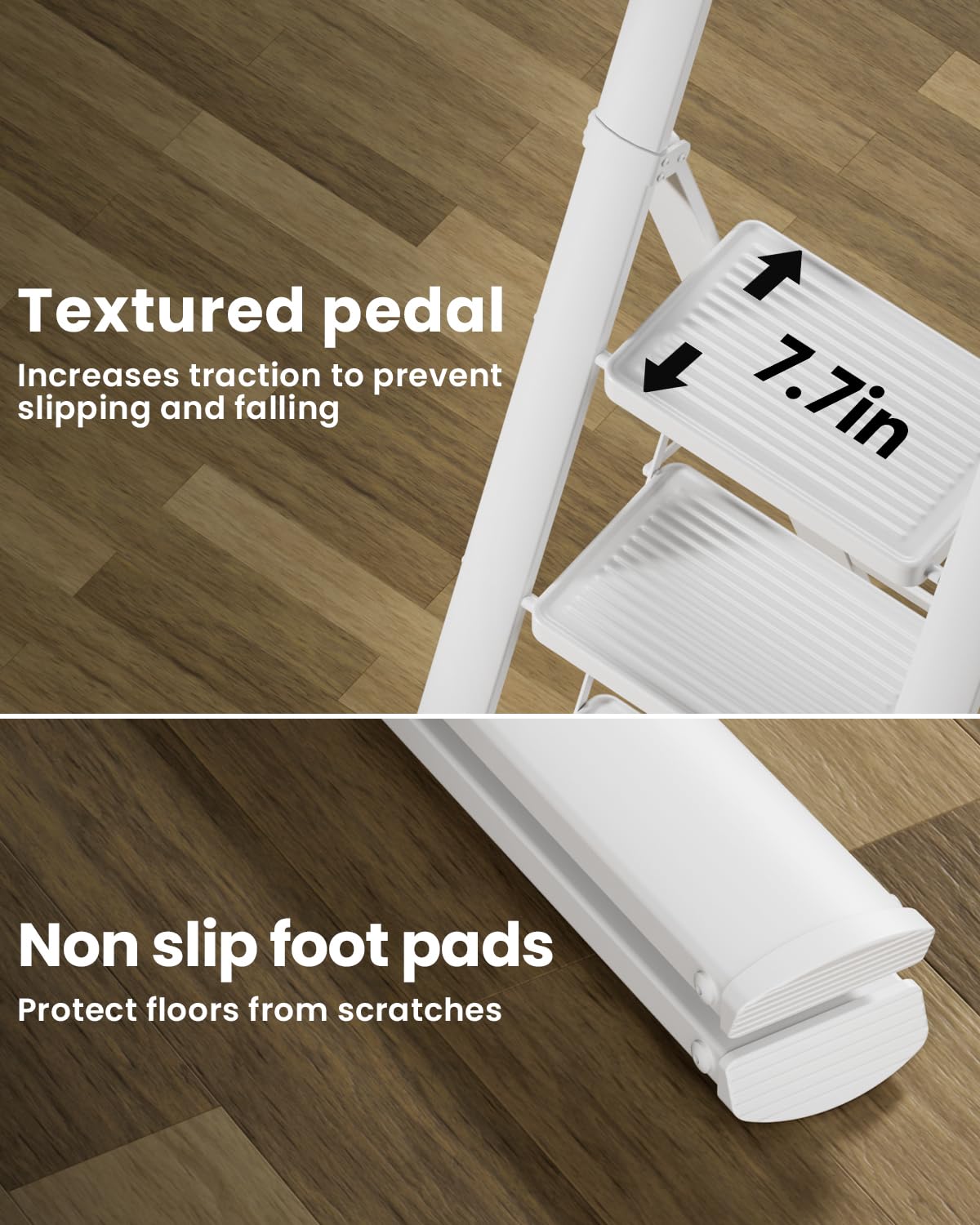 SOLADDER 4 Step Ladder with Handrails, Anti-Slip and Foldable Step Stool with Widen Pedals, Portable Stepladders for Home, Kitchen and Indoor, Space Saving, Iron Material, 300lbs, White