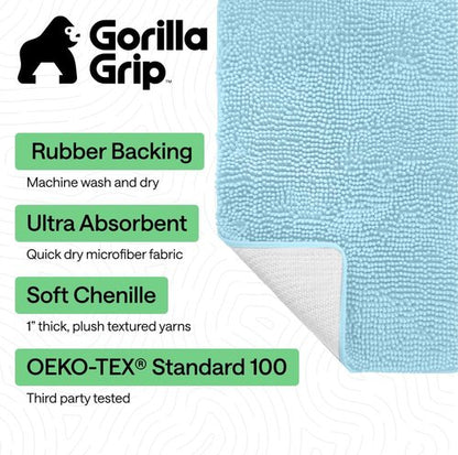 GORILLA GRIP Bath Rug Mat - Thick Soft Absorbent Chenille | Quick-Dry Microfiber, 24x17, Sky Blue