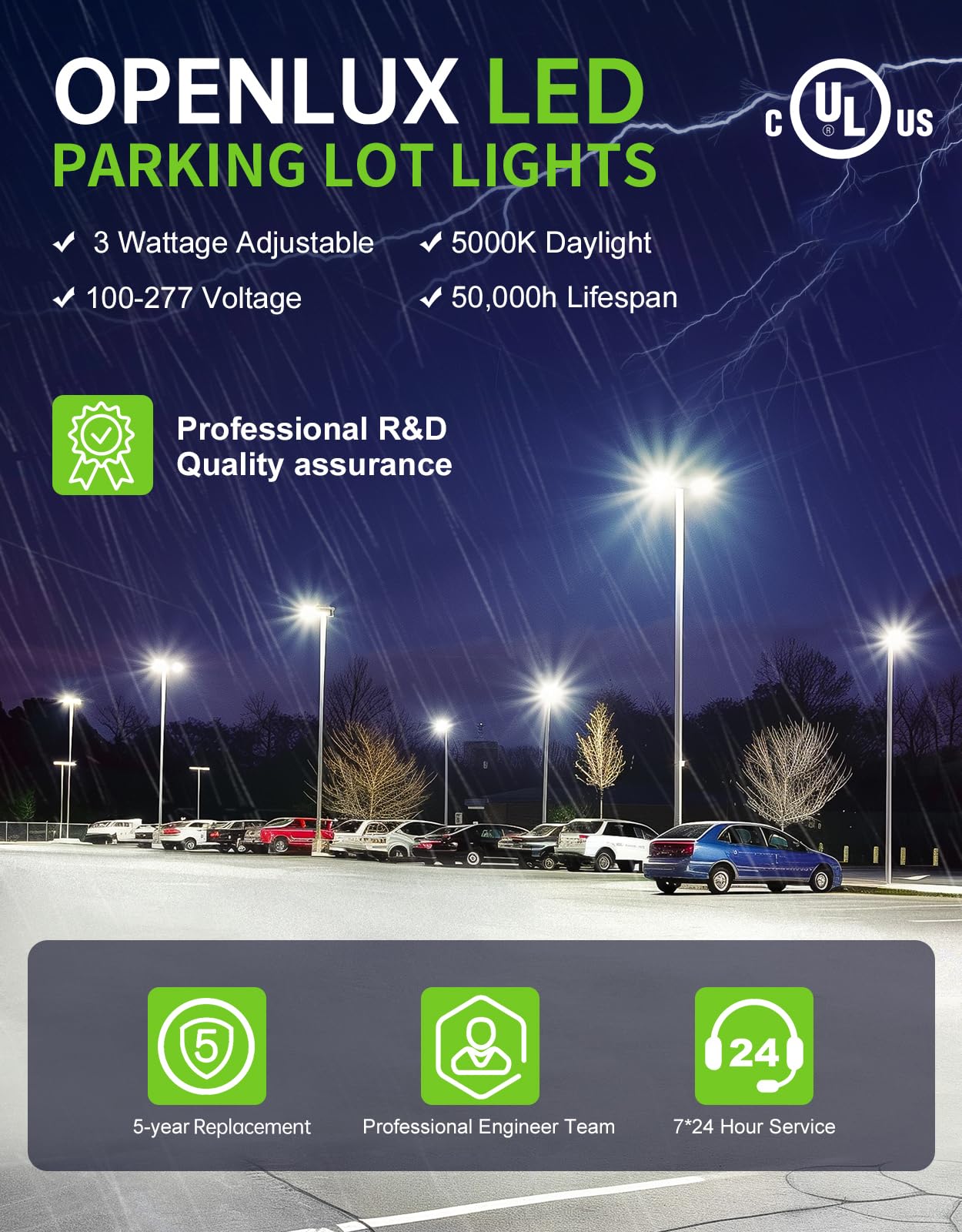 OPENLUX 320W LED Parking Lot Light with Photocell UL Listed 48000LM 5000K LED Shoebox Light Pole Flood Fixture IP65 Commercial Area Lighting Arm & Slip Fitter in 1 Mount, AC100~277V