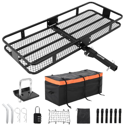 70" x 30" x 6" Folding Hitch Cargo Carrier Basket, Hitch Mount Cargo Carrier,500 Lb Capacity Heavy Duty Hitch Mount Rack with Ratchet Straps, Cargo Bag & Hitch Lock – Fits 2" Receiver for SUV & Truck