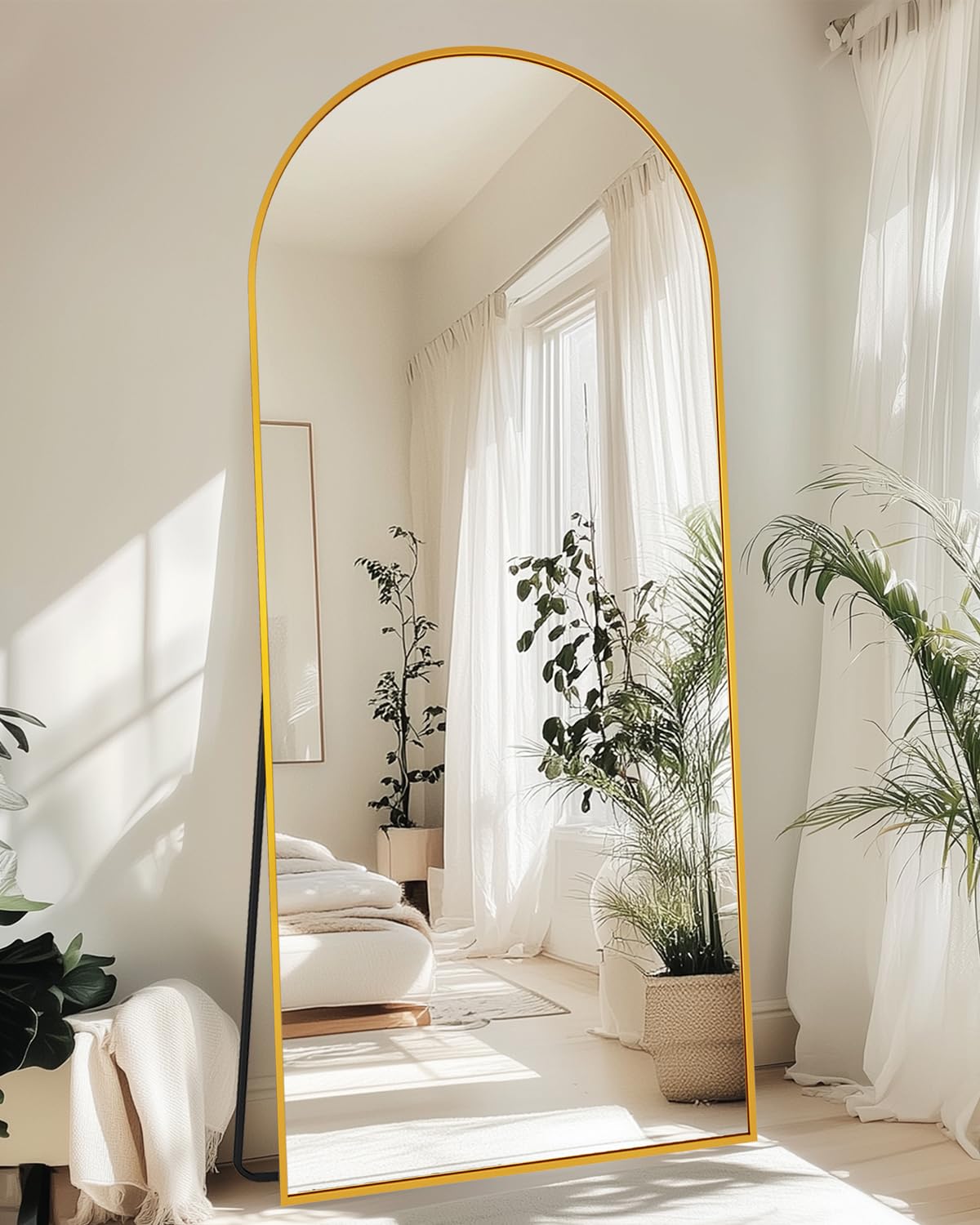 Coomily Full-Length Floor Mirror with Stand, 71"x28" Arched Style Full Body Standing Mirror for Bedroom, Living Room, Gym, Dorm - Shatter-Resistant & Easy Assembly, Gold