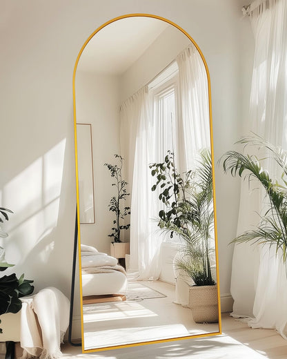 Coomily Full-Length Floor Mirror with Stand, 71"x28" Arched Style Full Body Standing Mirror for Bedroom, Living Room, Gym, Dorm - Shatter-Resistant & Easy Assembly, Gold