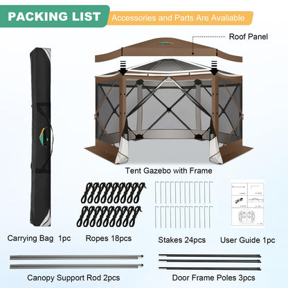 COBIZI 12x12 FT Pop Up Canopy Extendable Tent, Gazebos On Clearance, Screened in Gazebo,Screen Tents Portable carpas para Patio for Outdoor Camping,Backyard, Garden, Brown(Upgraded)