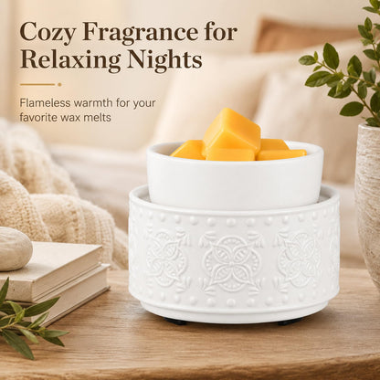 Mocosa Ceramic Candle Wax Melt Warmer for Scented 3-1 Electric Candle Warmer Home Fragrance Burner Perfect Gifts for Mom Women(White-Granular)