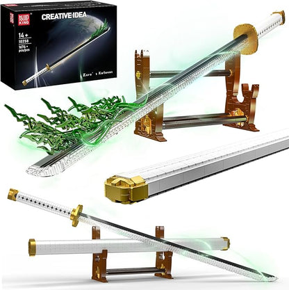 Mould King 10258 Anime Swords Building Blocks Set Rechargeable LED Light Sword for Adult Role-Playing - Zoro’s Wado Ichimonji Model with Display Stand &amp Scabbard
