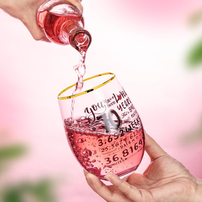 70th Birthday Gifts for Women - Funny 1955 Engraved Ideas for Friend, Sister, Mom - Decorations Present - Time Commemoration Wine Glass 18 oz