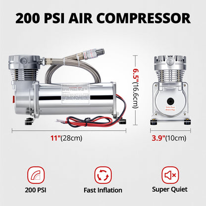 EVIL ENERGY 200PSI Air Horn Suspension Compressor for Car 12V Heavy Duty 1/4 NPT Onboard Air Ride Compressor for Train, Truck, Inflating Tires, Suspension Systems, Train Horn, DIY Pneumatic Tools
