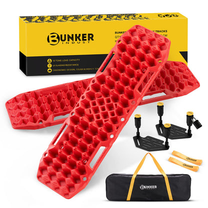 BUNKER INDUST Gen 7th Traction Boards with Mounting Kit, Pair Offroad Recovery Tracks with Jack Base for 4X4 Jeep Truck Tire Traction-Sand,Mud, Snow Ramps (Red)