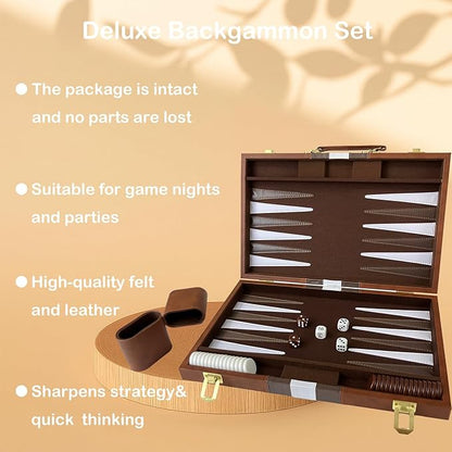 Large Backgammon Sets for Adults Classic Board Games Portable and Travel Backgammon Set with Premium Leather Case (11 Inch)