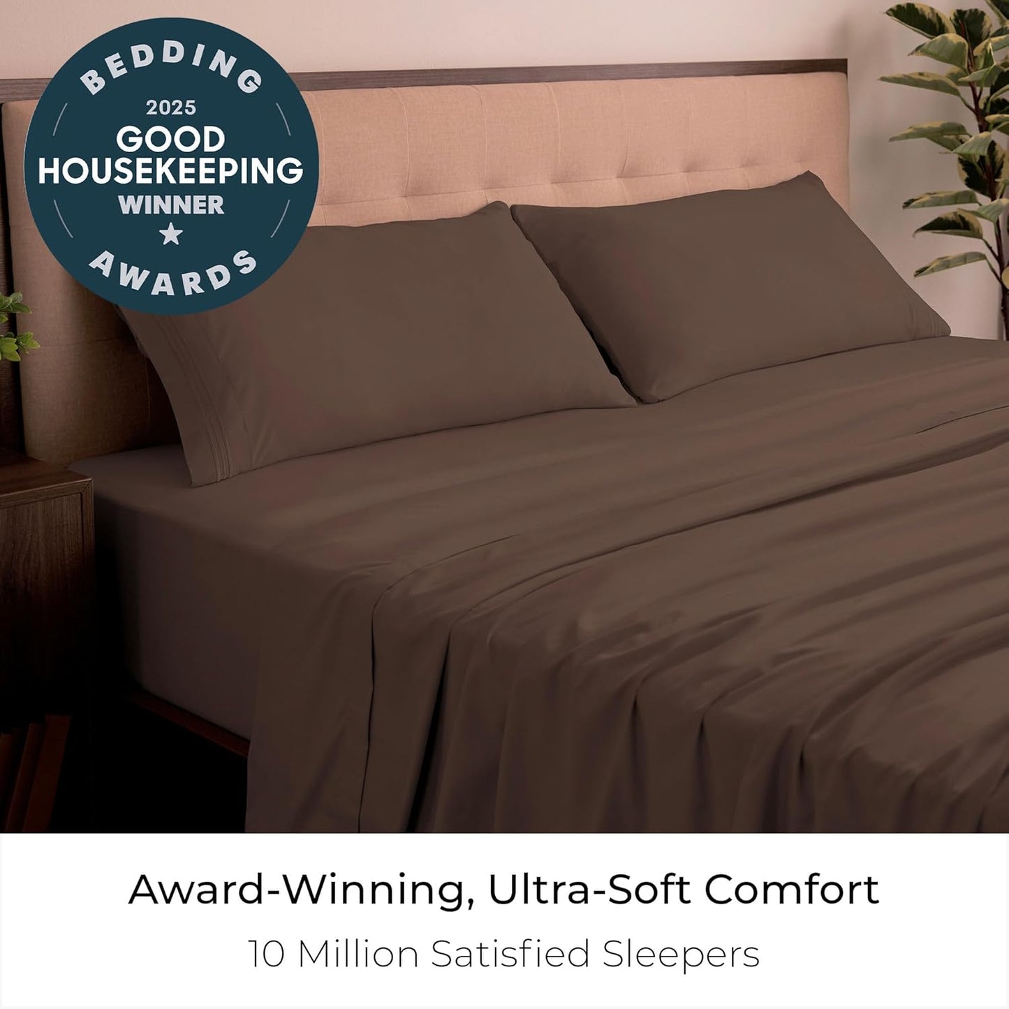 Mellanni King Sheets Set - 4 PC Luxury Bedding Collection | Extra Soft, Cooling, Wrinkle-Resistant (King, Brown)
