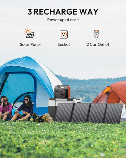 Solar Powered Generator, 300W Portable Power Station with Solar Panel 40W Included, 110V Pure Sine Wave 256Wh LiFePO4 Battery Pack with AC Outlet for Camping, Home Emergency, Traveling, RV Trip