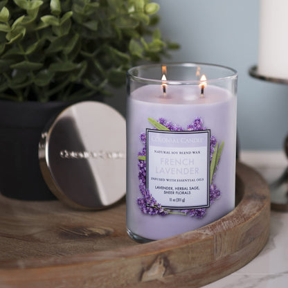 Colonial Candle French Lavender Scented Jar Candle, Classic Cylinders Collection, 2 Wick, Purple, 11 oz - Up to 80 Hours Burn
