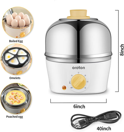Oroton 9-Egg Stainless Steel Egg Cooker - Automatic Timer, 3 Cooking Modes & Shut-Off Feature