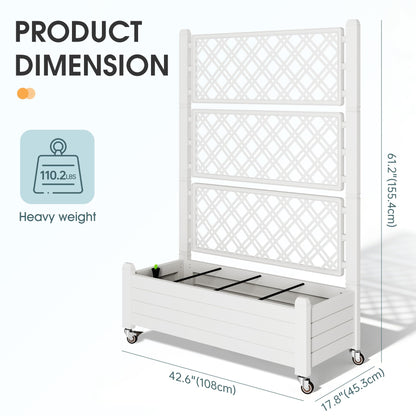 WTFGO Resin Raised Garden Bed with Trellis and Wheels, Planter Box with Trellis Outdoor, Raised Planter with Trellis with Drainage Holes & Water Monitor for Climbing Plants, Ashen(61.2" H)