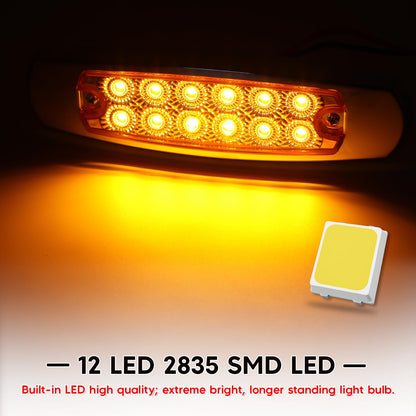 Ledvillage 50 Pack Amber LED Side Marker Lights with 2-Wire Plug 12LED Waterproof Clearance Fender Lamp for Trailer Truck RV SUV Surface Mount with Screws 12V DC