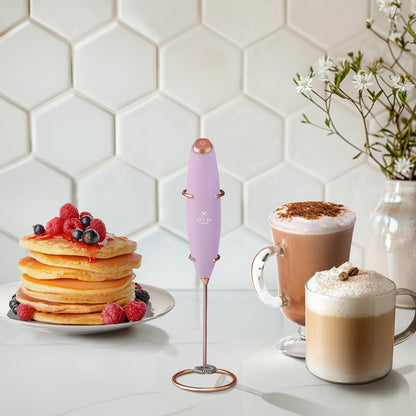 Zulay Kitchen Milk Frother Wand - Ultra Fast Handheld Drink Mixer with 4 AA Duracell Batteries | Lilac & Rose Gold