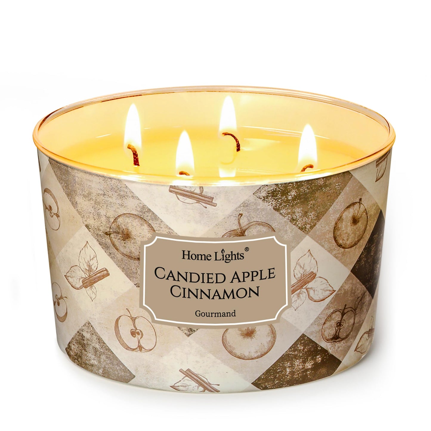 HomeLights Large jar Candle | 4-Wick Long-Lasting Scented Candles, 18oz Natural Soy Wax Candle for Home Scented, Rustic Modern Gifts for Women & Men, Candied Apple Cinnamon