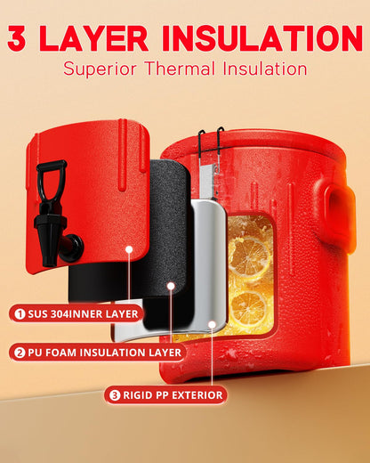 Insulated Beverage Dispenser 5 Gallon, Hot Drink Dispenser with 304 Stainless Steel Interior & Spout, Hot Water Dispenser for Parties, Portable Outdoors Water Jug for Camping Sports,N5