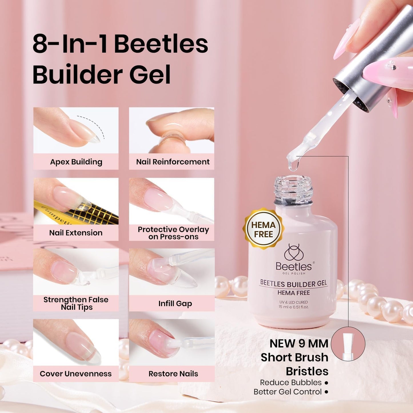 Beetles Gel Nail Extension Kit Almond Shape, Easy 9 in 1 Glue Uv Led Set Etch X Nail Tips Short Almond Half Matte Tips, Gift for Women & Girls, 504 pcs